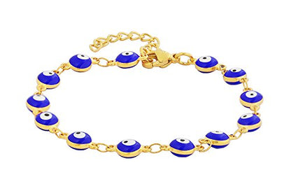 Women's Charm Enamel Evil Eye Protection Link Chain Bracelet - color: Gold,Blue