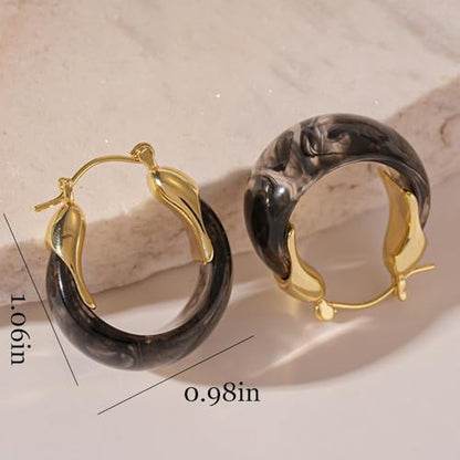Brown Earrings for Women Chunky Gold Statement Earrings Small Gold Hoop Earring Resin Huggie Earring Square Hoop Trendy Jewelry Gifts for Women Everyday Wear - color: black