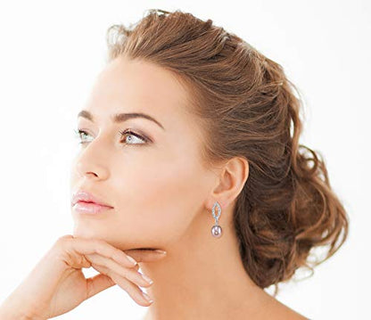 THE PEARL SOURCE Genuine White Freshwater Cultured Pearl & Cubic Zirconia Elka Earrings for Women - color: Pink Pearl
