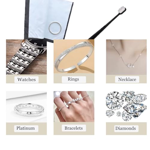 6 PCS Jewelry Cleaning Tool,Silver Polishing Cloth Jewelry Cleaning Kit Including 2 Size/4 Colors Jewelry Cleaning Cloth & 2 Ultra-Soft Brushes,Polishing Cloths for Gold Diamonds Platinum Gemstones