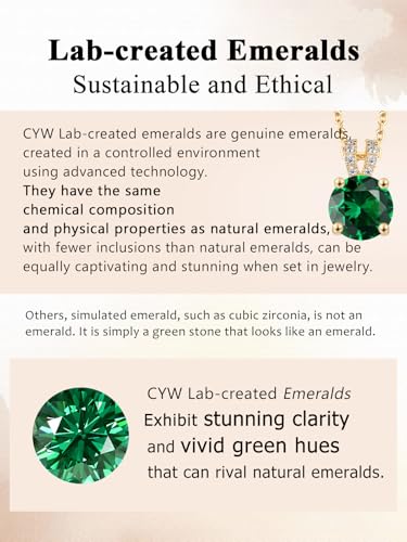 CYW Genuine Sapphire/Emerald/Ruby/Moissanite Necklace for Women, Really Authentic Solid 925 Sterling Silver, 16"/18"/20" Adjustable Chain, Anniversary Mother's Day Valentines Gift - color: Emerald - Round - Yellow Gold, size: 6.5mm