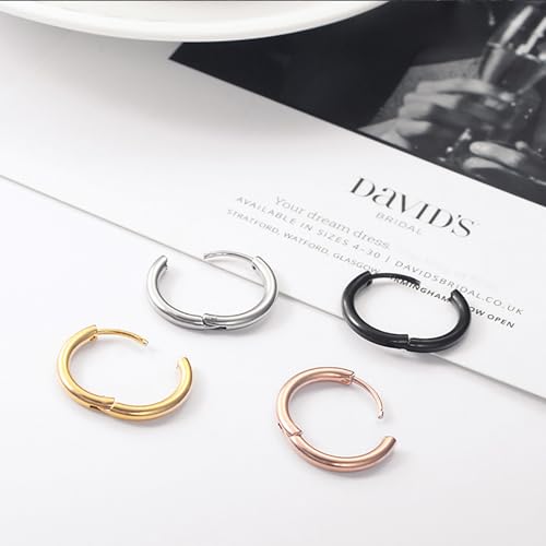 316L Surgical Stainless Steel Huggie Hoop Earrings 6mm 8mm 10mm 11mm 12mm 14mm Hypoallergenic Earrings Hoop Cartilage Helix Lobes Hinged Sleeper Earrings For Men Women - style: C05:10mm Rose Gold+Gold+Silver+Black(8pcs)