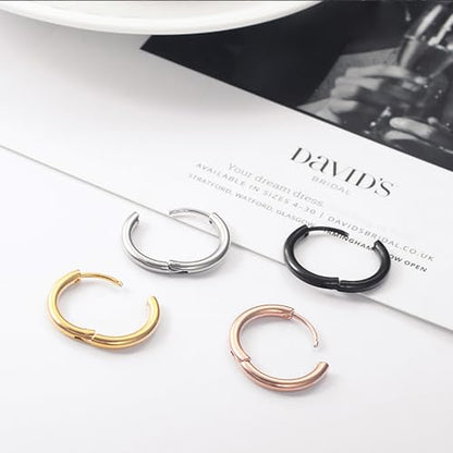 316L Surgical Stainless Steel Huggie Hoop Earrings 6mm 8mm 10mm 11mm 12mm 14mm Hypoallergenic Earrings Hoop Cartilage Helix Lobes Hinged Sleeper Earrings For Men Women - style: C05:10mm Rose Gold+Gold+Silver+Black(8pcs)