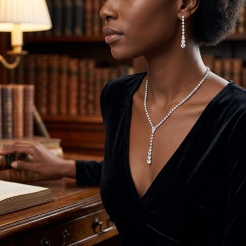 Necklace Set with Linear Drop Earrings for Prom Gala and Evening Social Events