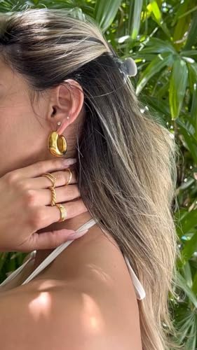 Waterproof Thick Gold Chunky Hoops Earrings for Women Non Tarnish,Gold Plated Hypoallergenic Open Hoop Earrings,Lightweight Hollow Earrings - color: Gold