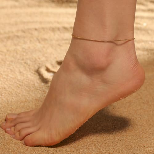 Amaxer Adjustable Minimalist Stainless Steel Snake Chain Anklet for Beach Vacation & Summer Jewelry 0.06in Width