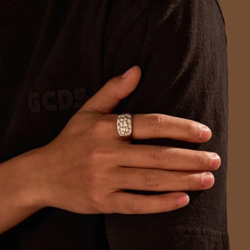 Gold Plated Nugget Ring for Men & Women – Stainless Steel Chunky Hip Hop Rings - Hypoallergenic Unisex Jewelry – US Size 5-13 – Gift Box Included - color: Silver