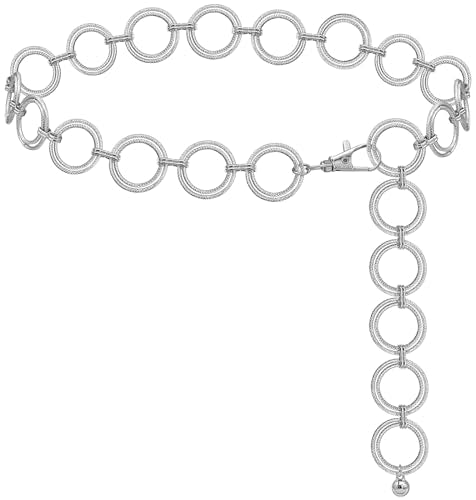 LIMHOO Metal Waist Chain for Women Chunky Belly Link Chain Belt for Dresses - color: O-ring Silver, size: S: Length 105cm (41.3in)