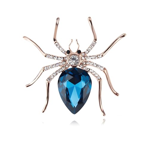 Halloween Spider Crystal Pins for Women Men Vintage Gold Plated Sapphire Blue Red Rhinestone Spider Lapel Pin Gothic Punk Style Reptile Animal Brooch Halloween Party Jewelry Gifts - color: blue