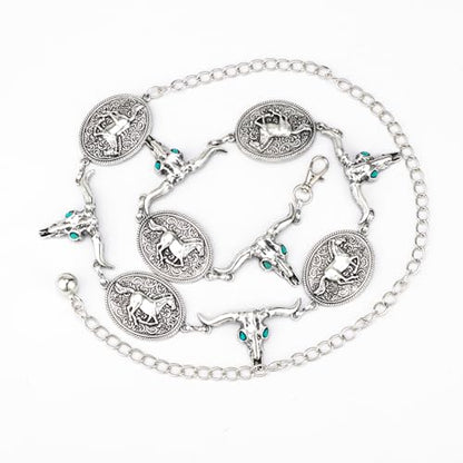 ILuvatar Western Metal Concho Belt for Women Cowgirl Waist Chain for Women Dress Pants Adjustable - color: Silver-t22