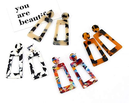 Multicolor Resin Acrylic Rectangle Geometric Drop Dangle Earrings Leopard Mottled Tortoise for Women Exaggerated Lightweight Jewelry - color: B