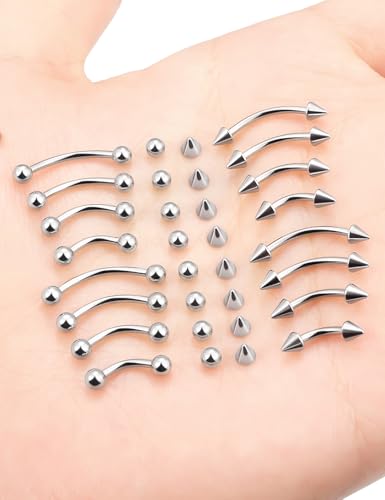 16g 6/8/10/12mm Silver/Black Eyebrow/Rook/Snug/Vertical-Labret/VCH/Snake-Eyes/Anti-Tragus/Christina/Daith/Belly-Button/Bridge/Hood/Surface Curved Barbell Piercing Jewelry for Women Men - color: Silver