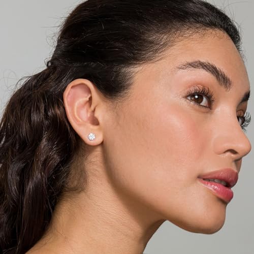 PAVOI 14K Gold Plated 925 Sterling Silver Cubic Zirconia Stud Earrings for Women - Simulated Diamond CZ Earrings - style: Round 6mm