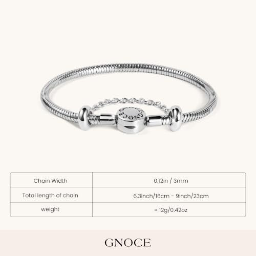 GNOCE Stainless Steel Snake Chain Charm Bracelet W/Safety Gift for Women - color: 8.7 in