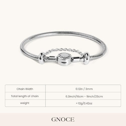 GNOCE Stainless Steel Snake Chain Charm Bracelet W/Safety Gift for Women - color: 8.7 in