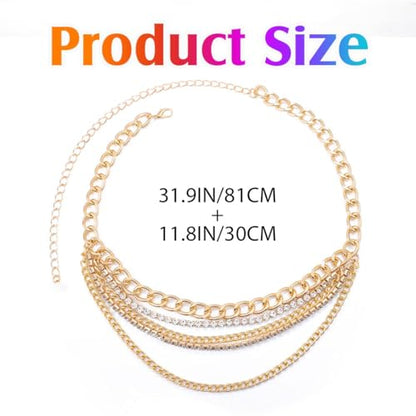 Rhinestone Chain Belt Gold Sparkly Waist Chains Fashion Body Chain Jewelry for Women - color: Gold