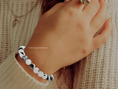 Amazing Gemstone Black Rutilated Quartz Crystal Bracelet for Women Men's Gifts - Protection Healing Crystal Bracelet - 8mm Gemstone Beaded Stretchable Bracelet Pulseras Para Hombres Mujer Stocking Stuffers Mothers Day Gift - color: Black Rutilated Quartz