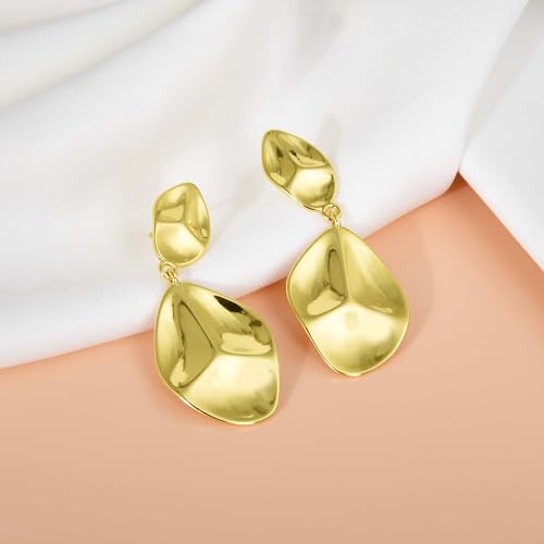 Large Geometric Drop Dangle Earrings for Women Pearl Teardrop Disc Rectangle Oval Fishtail Shell Shaped Textured Dangle Studs Earrings for Women - color: Gold-Irregular