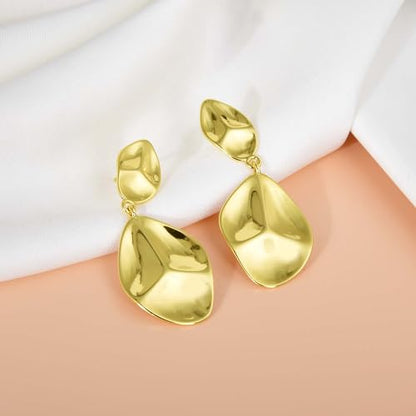 Large Geometric Drop Dangle Earrings for Women Pearl Teardrop Disc Rectangle Oval Fishtail Shell Shaped Textured Dangle Studs Earrings for Women - color: Gold-Irregular