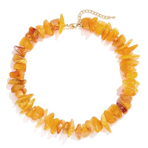 Elegance 11 designs Chunky Heart Necklace for Women, Colorful Acrylic Beaded Statement Puff Heart Necklace, Cute Boho Y2K Choker Necklace for Gift Jewelry - color: Yellow