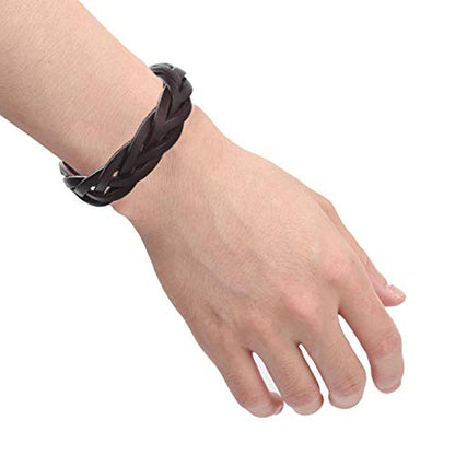 CCBFY Genuine Leather Bracelet Braided Sporty Wide Wristband Punk Jewelry for Men Women - color: Set of 2 - Brown