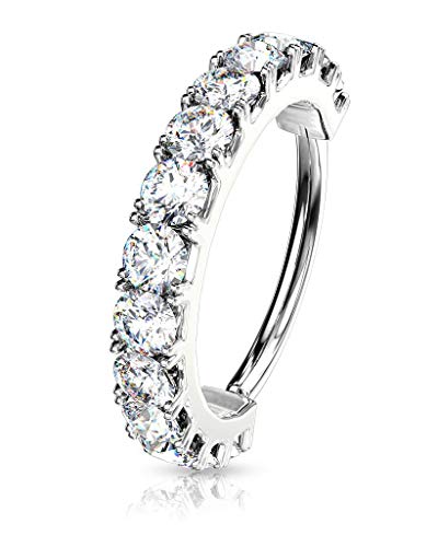 Forbidden Body Jewelry 16-20g 8mm CZ Lined Plated Brass Bendable Nose Ring and Cartilage Hoop (Choose Gauge/Plating/Color) - style: 18g - Platinum Plated