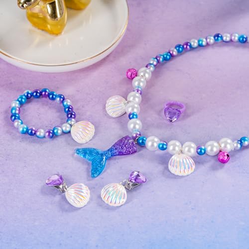 Mermaid Necklace Bracelet Set Mermaid Jewelry Kit Included Shell Necklace Bracelet Ring Earrings Accessories - color: Purple+pink