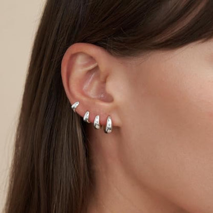 CHESKY 4 Pairs Small Huggie Hoop Earrings for Women - Chunky 14K Gold Plated/Silver Plated Lightweight Earring Stacks Cartilage Hoop Earrings Set for Multiple Piercing Trendy Jewelry - style: 4hoops-sl