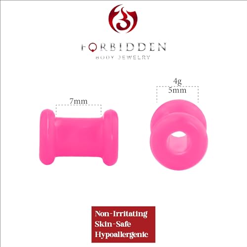 Forbidden Body Jewelry Set of 4G Ultra Soft Comfort Fit Silicone Ear Gauges, 4 Gauge 5mm Flat Double Flared Tunnel Plug Earrings - style: 5mm (4G) Pink