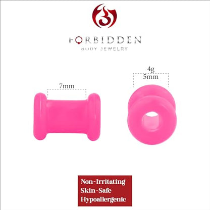 Forbidden Body Jewelry Set of 4G Ultra Soft Comfort Fit Silicone Ear Gauges, 4 Gauge 5mm Flat Double Flared Tunnel Plug Earrings - style: 5mm (4G) Pink
