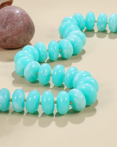 Elegance 11 designs Colorful Chunky Beaded Necklace for Women,Thick Acrylic Disc Bead Choker Statement Necklace Cute Trendy Necklaces Jewelry Gifts for Women - color: Teal blue