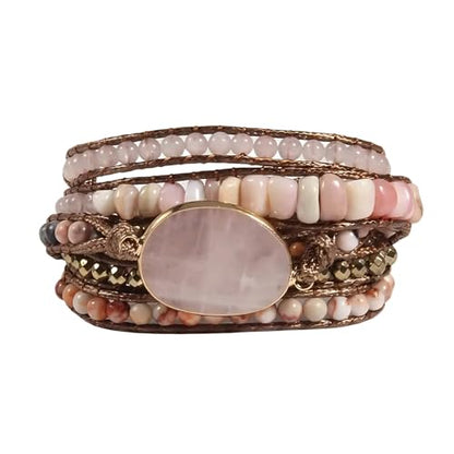 Women Wrap Bracelets Boho Natural Stone Jasper Turquoises Strand Bracelet Jewelry Collection - color: Pink 2