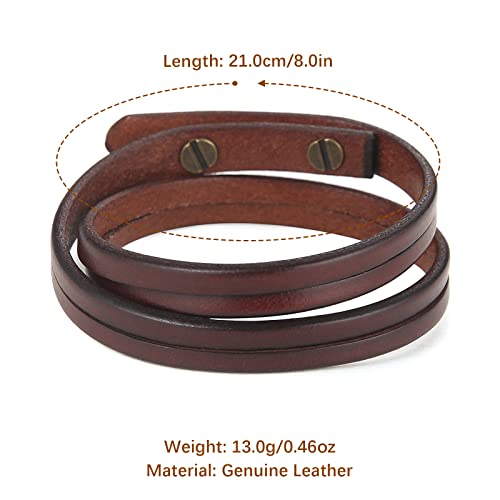 HZMAN Men's & Women's PU Leather Wrap Bracelet - Handmade Steampunk Style Wristband (8.0 Inch) - color: Brown