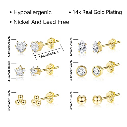 KISSPAT 6 Pairs Small Gold Stud Earrings Set for Women Hypoallergenic Silver post Tiny Stud Earrings Multiple Pack - color: A