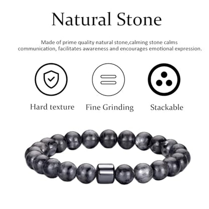 Mens Beaded Bracelets Set 8MM Tiger Eye Lava Stone Stretch Natural Stone Men's Bead Bracelet Mens Bracelet - color: 2, Black, Gray Bracelet