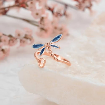 Dragonfly Toe Ring for Women 925 Sterling Silver Dragonfly/Butterfly/Cat/Paw Toe Rings Adjustable Open Ring for Women Christmas Jewelry Gift - color: Dragonfly-Toe-Rose Gold