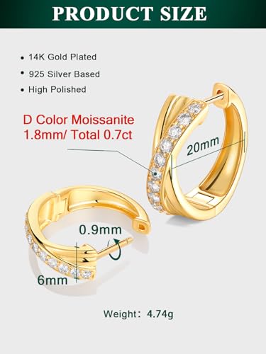 Women's Huggie Hoops with Birthstone 925 Sterling Silver Huggie Stud Hypoallergenic 14K Gold Plated Moissanite Earrings -Emerald Sapphire Ruby Hoop Earrings, Size 20 25mm - color: B -Gold CZ, size: 20mm (0.78 Inch)
