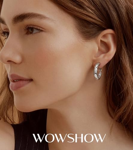 wowshow Gold Hoop Earrings for Women Chunky Hoops 14K Gold Plated Thick Hollow Tube Lightweight Earrings for Mother Birthday Gifts 20/25/30/40/50MM - color: Silver-25MM