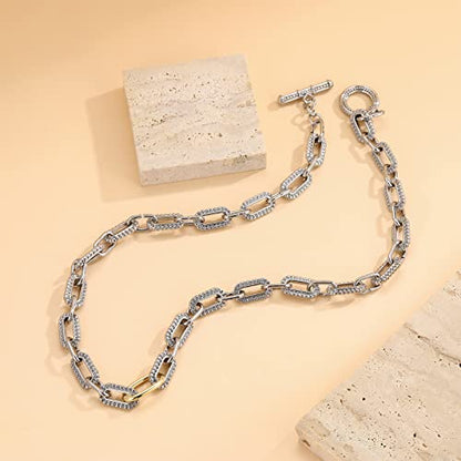 Mytys Women's Link Necklace 18k Gold Plated Double Twist Wire Gold and Silver 2 Tone Chain Necklaces Christmas New Year Jewelry - color: Gold & Silver 1