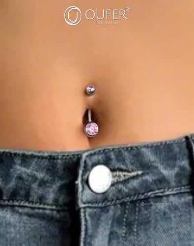 OUFER Belly Button Rings Surgical Steel, Internally Threaded Belly Rings | 14G Belly Piercing Jewelry, 10/12/14/16mm Beachy Belly Button Rings, Silver/Gold Navel Piercing Jewelry For Women Men - color: Pink, size: 14G 16MM