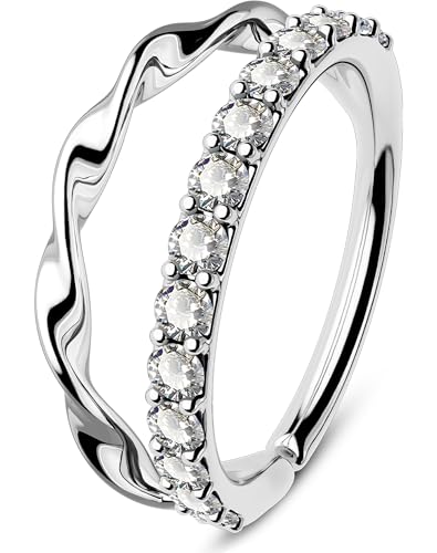 OUFER Nose Rings Silver, 20G Double Hoop 8MM Nose Rings, Seamless Stainless Steel Rook Daith Piercing Jewelry for Women & Men - style: Style4-Sliver Ripple