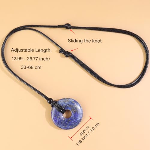 Anjiucc Natural Gemstone Pendant Necklce Lucky Coin Crystal Necklace Donut Pendnat with Adjustable Rope Healing Crystal for Men - color: Lapis Lazuli
