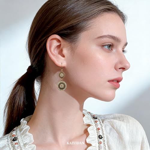 Boho Turquoise Dangle Earrings For Women Trendy,Western Blue Gemstone Drop Earings,Vintage Gothic Ethnic Statement Beach Vacation Long Birthstone Earrings with Leaf Teardrop Turquoise Crystal Tassels,Fashion Jewelry Birthday Gift. - style: A35 Vintage Bro