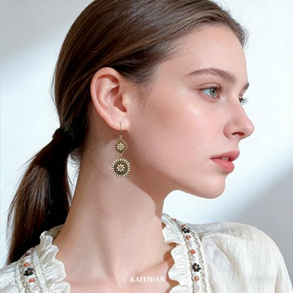 Boho Turquoise Dangle Earrings For Women Trendy,Western Blue Gemstone Drop Earings,Vintage Gothic Ethnic Statement Beach Vacation Long Birthstone Earrings with Leaf Teardrop Turquoise Crystal Tassels,Fashion Jewelry Birthday Gift. - style: A35 Vintage Bro
