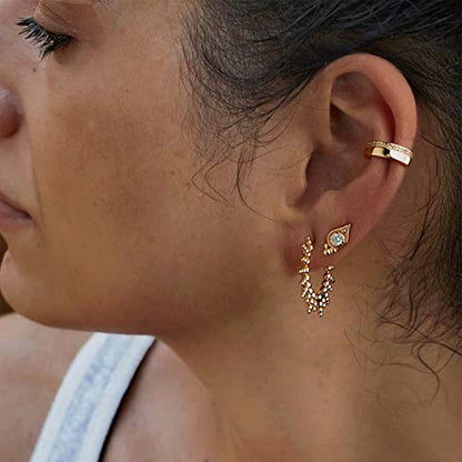 Women Ear Cuff Earring Gold Non Pierced Ear Cartilage Clip on Wrap Hoop 14K Gold Filled Tiny Boho Beach Simple Minimalist Delicate Handmade Hypoallergenic Jewelry Gift-Sold as Single/Pair - style: Band 1 Row CZ