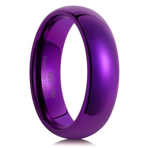 King Will Men's Women's Tungsten Carbide Ring 24k Gold Plated Rose Gold Plated Domed Polished Finish Wedding Band | Gold/Rose Gold, 1.5mm/2mm/4mm/6mm/8mm, Polished, Everyday Wear - color: Purple 6mm
