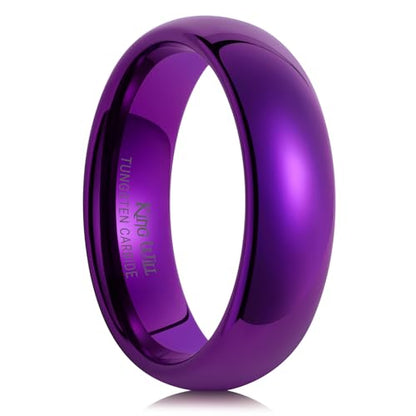 King Will Men's Women's Tungsten Carbide Ring 24k Gold Plated Rose Gold Plated Domed Polished Finish Wedding Band | Gold/Rose Gold, 1.5mm/2mm/4mm/6mm/8mm, Polished, Everyday Wear - color: Purple 6mm