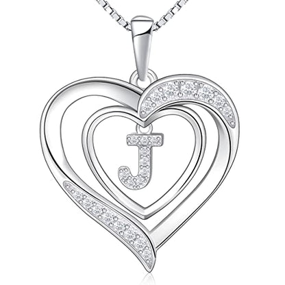 RIVIKO Heart Initial Necklace for Women, 925 Sterling Silver Letter Pendant,Personalized Charm Alphabet Jewelry Valentines Mother's Day Anniversary Christmas Birthday Gifts for Women Her Mom Wife - color: Letter-J
