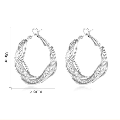 Silver Gold Plated Brass Filigree Earrings for Women - Stainless Steel 18K Gold Plated Teardrop, Twisted Dangle, Small Huggie Hoop with Rhinestone, Chunky Gold Earrings - color: Silver
