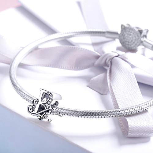 BISAER 925 Sterling Silver Initial Letter A-Z Charms for Bracelets Alphabet Beads Charm Jewelry Gifts - color: Letter B